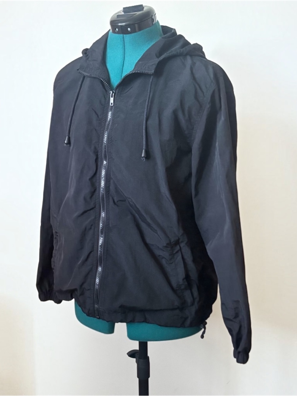 John Galt Black Nylon Hooded Windbreaker Jacket Zip Up Drawstring